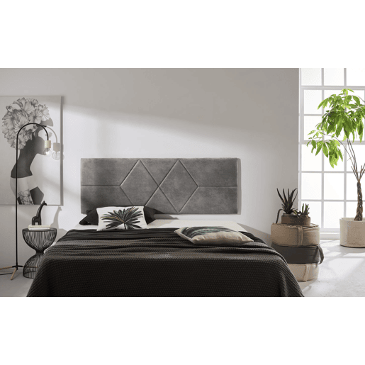 Cabeceira para cama 160 com estampa de dois diamantes, tecido resistente a manchas, 162 x 57 x 5 cm, cinza.