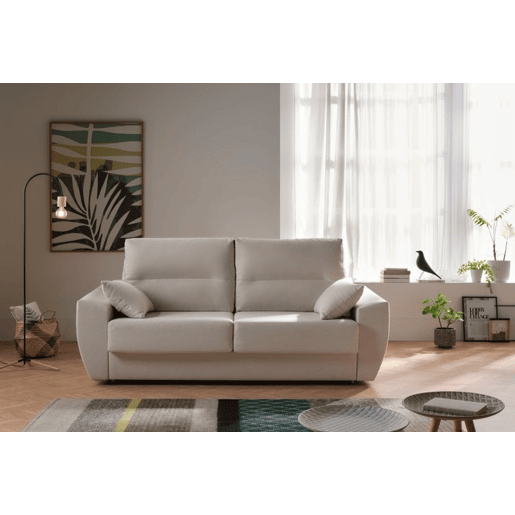 Sofá-cama italiano Monaco de 3 lugares, 200 x 96 cm, tecido bege resistente a manchas.