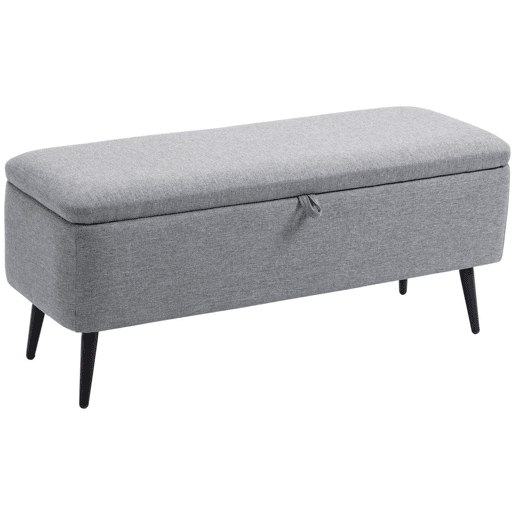 HOMCOM Banco de Armazenamento Estofado em Linho com Tampa Abatível e Pés de Aço para Dormitório Sala de Estar Entrada Carga Máxima 150kg 101x38,5x44,5 cm Cinza