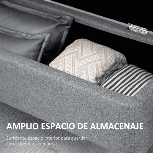 HOMCOM Banco de Armazenamento Estofado em Linho com Tampa Abatível e Pés de Aço para Dormitório Sala de Estar Entrada Carga Máxima 150kg 101x38,5x44,5 cm Cinza