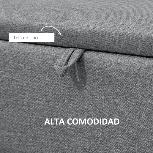 HOMCOM Banco de Armazenamento Estofado em Linho com Tampa Abatível e Pés de Aço para Dormitório Sala de Estar Entrada Carga Máxima 150kg 101x38,5x44,5 cm Cinza