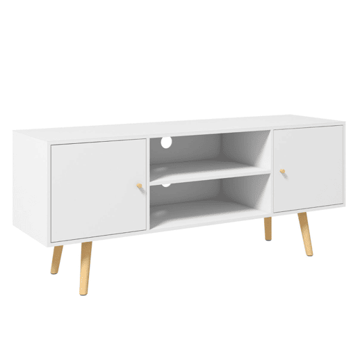 HOMCOM Móvel de TV de Sala de Estar Móvel para Televisores de até 55 Polegadas com 2 Portas 2 Prateleiras de Armazenamento para Escritório Dormitório 120x34x50cm Branco
