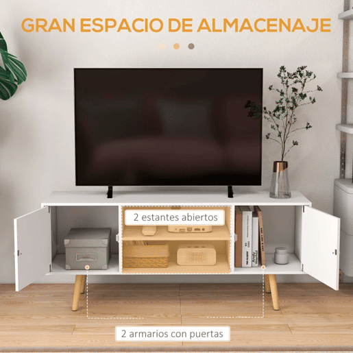 HOMCOM Móvel de TV de Sala de Estar Móvel para Televisores de até 55 Polegadas com 2 Portas 2 Prateleiras de Armazenamento para Escritório Dormitório 120x34x50cm Branco