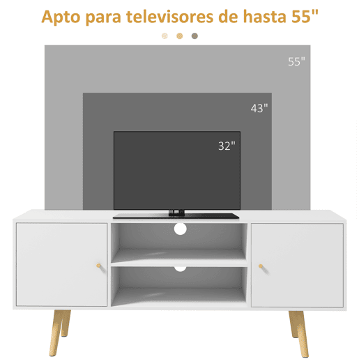 HOMCOM Móvel de TV de Sala de Estar Móvel para Televisores de até 55 Polegadas com 2 Portas 2 Prateleiras de Armazenamento para Escritório Dormitório 120x34x50cm Branco