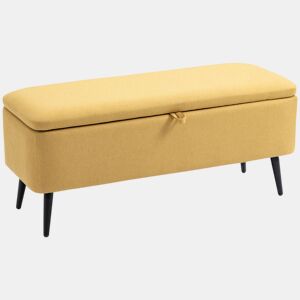 HOMCOM Banco de Armazenamento Estofado em Linho com Tampa Abatível e Pés de Aço para Dormitório Sala de Estar Entrada Carga Máxima 150kg 101x38,5x44,5 cm Amarelo