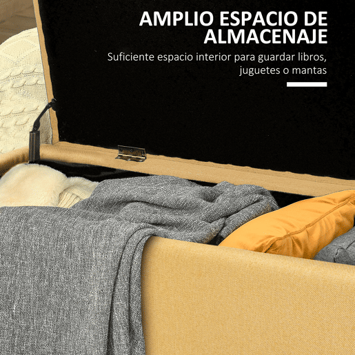 HOMCOM Banco de Armazenamento Estofado em Linho com Tampa Abatível e Pés de Aço para Dormitório Sala de Estar Entrada Carga Máxima 150kg 101x38,5x44,5 cm Amarelo