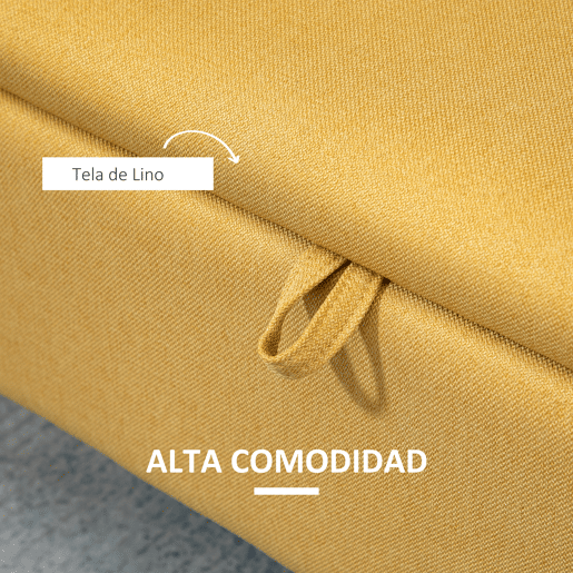 HOMCOM Banco de Armazenamento Estofado em Linho com Tampa Abatível e Pés de Aço para Dormitório Sala de Estar Entrada Carga Máxima 150kg 101x38,5x44,5 cm Amarelo