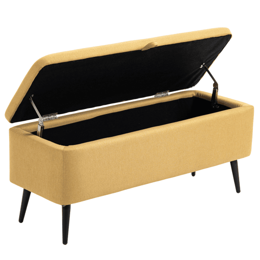 HOMCOM Banco de Armazenamento Estofado em Linho com Tampa Abatível e Pés de Aço para Dormitório Sala de Estar Entrada Carga Máxima 150kg 101x38,5x44,5 cm Amarelo