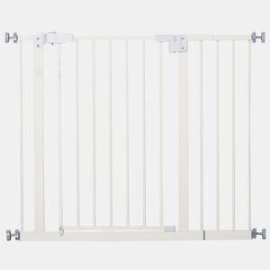 PawHut Barreira de Segurança Metálica de Portas e Escadas para Animais de Estimação Cães com Extensão de 17,5 cm Sistema de Fechamento Automático 74-97,5x76,2 cm Branco