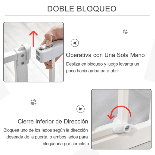 PawHut Barreira de Segurança Metálica de Portas e Escadas para Animais de Estimação Cães com Extensão de 17,5 cm Sistema de Fechamento Automático 74-97,5x76,2 cm Branco