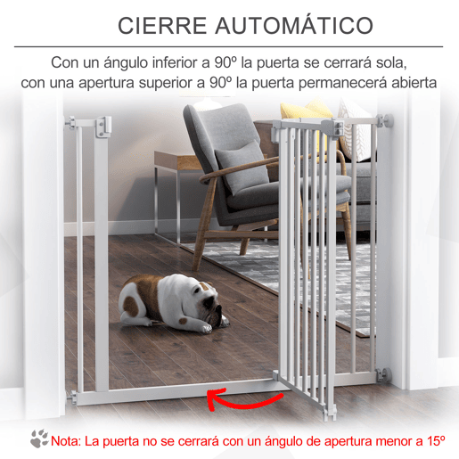 PawHut Barreira de Segurança Metálica de Portas e Escadas para Animais de Estimação Cães com Extensão de 17,5 cm Sistema de Fechamento Automático 74-97,5x76,2 cm Branco