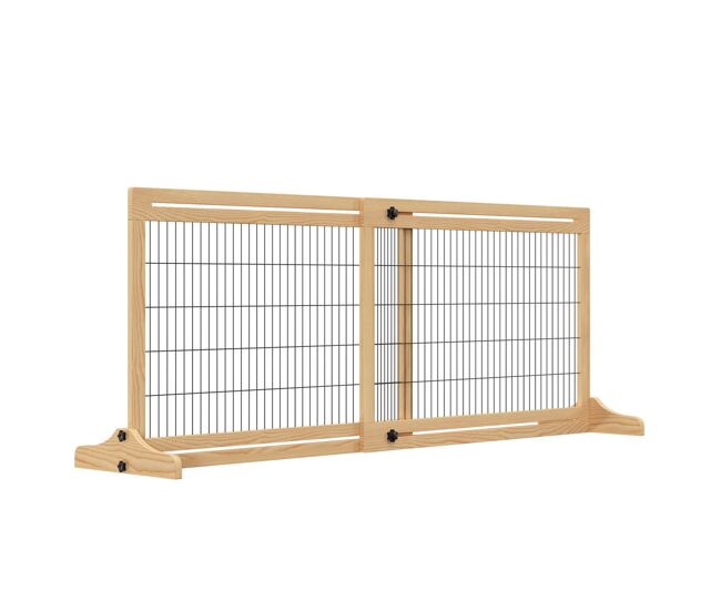 Pawhut barrera de seguridad para perros extensible 104-180x69 cm barrera para perros en casa de madera para puerta escalera pasillo natural