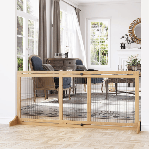 PawHut Barreira de Segurança para Cães de Madeira Extensível com Pés de Suporte Barreira de Proteção para Animais de Estimação para Portas Escada Corredor 104-183x36x69cm Natural