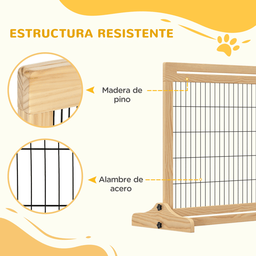 PawHut Barreira de Segurança para Cães de Madeira Extensível com Pés de Suporte Barreira de Proteção para Animais de Estimação para Portas Escada Corredor 104-183x36x69cm Natural