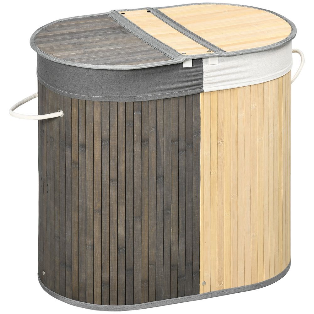 Cesto para Ropa Bambú, Algodón, Poliéster, Metal HOMCOM