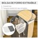 Cesta de Lavandería Bambú, Tela de algodón poliéster, Metal Cesta de Lavandería Bambú, Tela de algodón poliéster, Metal Gris
