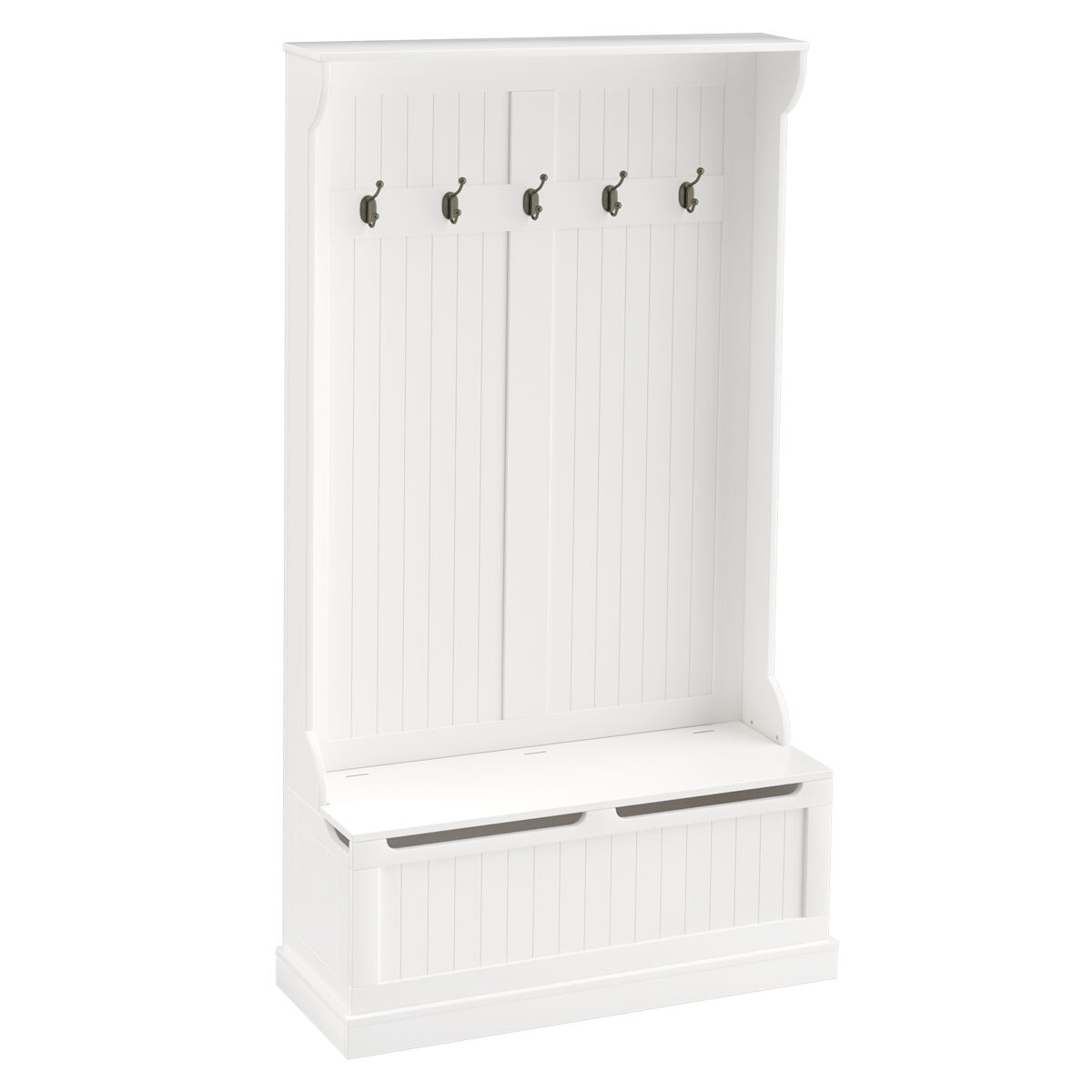 Homcom perchero zapatero, perchero entrada recibidor con banco de almacenamiento y 5 ganchos, estilo moderno, para pasillo dormitorio, 96x34x179,7 cm, crema