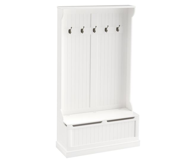 Homcom perchero zapatero, perchero entrada recibidor con banco de almacenamiento y 5 ganchos, estilo moderno, para pasillo dormitorio, 96x34x179,7 cm, crema
