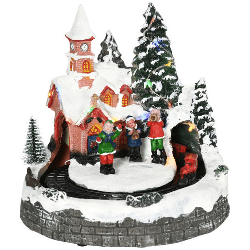 HOMCOM Aldeia de Natal Cena de Decoração Natalícia Iluminada com Luzes LED Trem Giratório e Música Decoração de Natal 20x19,5x20cm Multicor HOMCOM Aldeia de Natal Cena de Decoração Natalícia Iluminada com Luzes LED Trem Giratório e Música Decoração de Natal 20x19,5x20cm Multicor