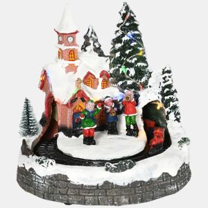 HOMCOM Aldeia de Natal Cena de Decoração Natalícia Iluminada com Luzes LED Trem Giratório e Música Decoração de Natal 20x19,5x20cm Multicor