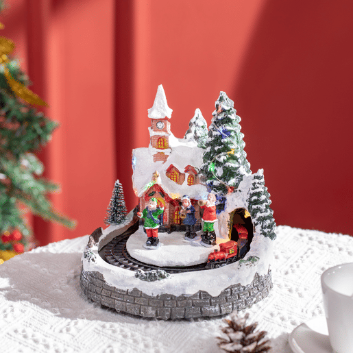HOMCOM Aldeia de Natal Cena de Decoração Natalícia Iluminada com Luzes LED Trem Giratório e Música Decoração de Natal 20x19,5x20cm Multicor HOMCOM Aldeia de Natal Cena de Decoração Natalícia Iluminada com Luzes LED Trem Giratório e Música Decoração de Natal 20x19,5x20cm Multicor