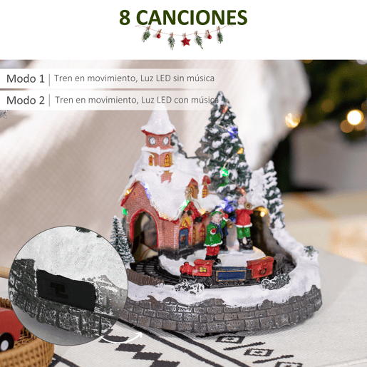 HOMCOM Aldeia de Natal Cena de Decoração Natalícia Iluminada com Luzes LED Trem Giratório e Música Decoração de Natal 20x19,5x20cm Multicor HOMCOM Aldeia de Natal Cena de Decoração Natalícia Iluminada com Luzes LED Trem Giratório e Música Decoração de Natal 20x19,5x20cm Multicor