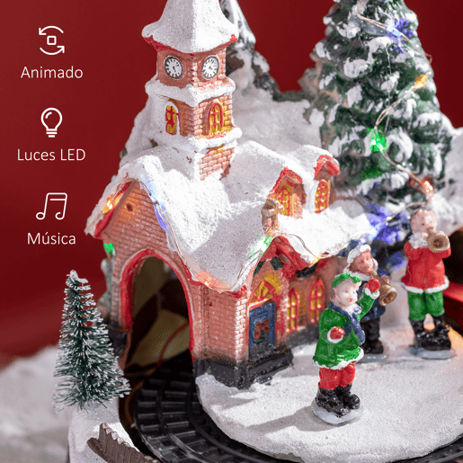 HOMCOM Aldeia de Natal Cena de Decoração Natalícia Iluminada com Luzes LED Trem Giratório e Música Decoração de Natal 20x19,5x20cm Multicor HOMCOM Aldeia de Natal Cena de Decoração Natalícia Iluminada com Luzes LED Trem Giratório e Música Decoração de Natal 20x19,5x20cm Multicor