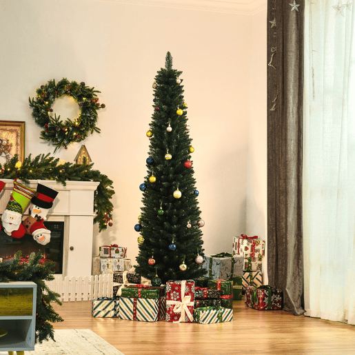 HOMCOM Árvore de Natal Artificial Altura 180cm com 380 Ramos de Folhas de PVC Ignífugos Base Dobrável e Suporte Metálico Decoração de Natal para Interiores Ø56x180cm Verde