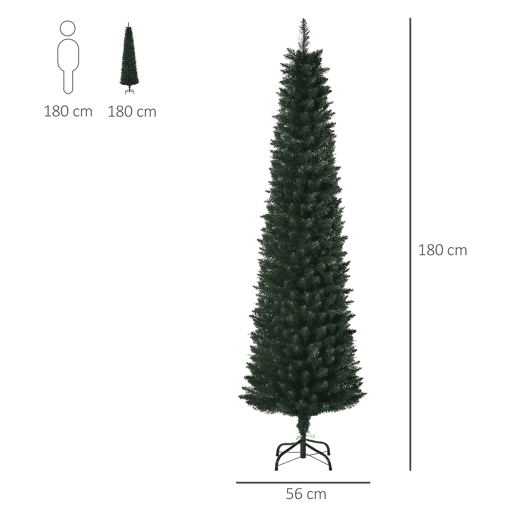 HOMCOM Árvore de Natal Artificial Altura 180cm com 380 Ramos de Folhas de PVC Ignífugos Base Dobrável e Suporte Metálico Decoração de Natal para Interiores Ø56x180cm Verde