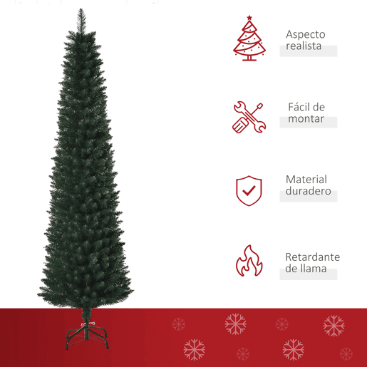 HOMCOM Árvore de Natal Artificial Altura 180cm com 380 Ramos de Folhas de PVC Ignífugos Base Dobrável e Suporte Metálico Decoração de Natal para Interiores Ø56x180cm Verde