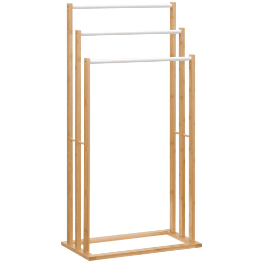 HOMCOM Toalheiro de Pé de Bambu com 3 Barras Toalheiro Independente de 3 Níveis para Casa de Banho 48x25,8x94cm Madeira