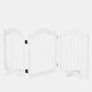 PawHut Barreira de Segurança Dobrável para Cães Pequenos Barreira de Proteção para Animais de Estimação com 3 Painéis e 2 Suportes para Portas Escadas Corredores 154,5x29,5x61 Branco