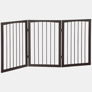 PawHut Barreira de Segurança Dobrável de 3 Painéis Portátil para Animais de Estimação Grade de Proteção para Cães Pequenos 160x76 cm para Portas Escadas Corredores Castanho