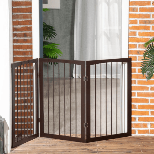 PawHut Barreira de Segurança Dobrável de 3 Painéis Portátil para Animais de Estimação Grade de Proteção para Cães Pequenos 160x76 cm para Portas Escadas Corredores Castanho