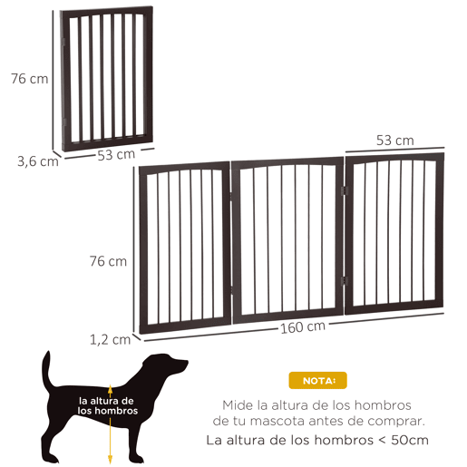 PawHut Barreira de Segurança Dobrável de 3 Painéis Portátil para Animais de Estimação Grade de Proteção para Cães Pequenos 160x76 cm para Portas Escadas Corredores Castanho