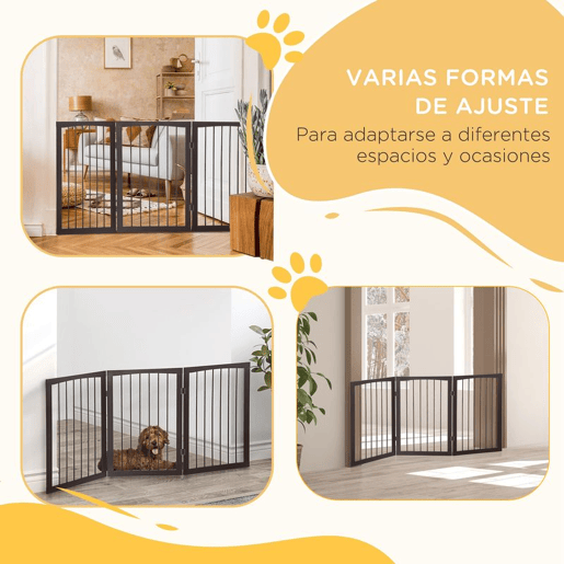 PawHut Barreira de Segurança Dobrável de 3 Painéis Portátil para Animais de Estimação Grade de Proteção para Cães Pequenos 160x76 cm para Portas Escadas Corredores Castanho