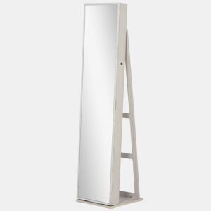 HOMCOM Espelho-Joalheiro de Pé com Luzes LED e Fecho u2014 Armário de Joias com Espelho Integrado para Quarto, Branco com Veio de Madeira e Forro Preto
