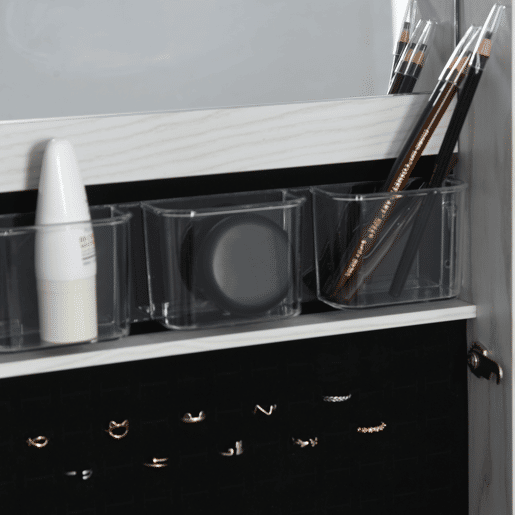 HOMCOM Espelho-Joalheiro de Pé com Luzes LED e Fecho u2014 Armário de Joias com Espelho Integrado para Quarto, Branco com Veio de Madeira e Forro Preto