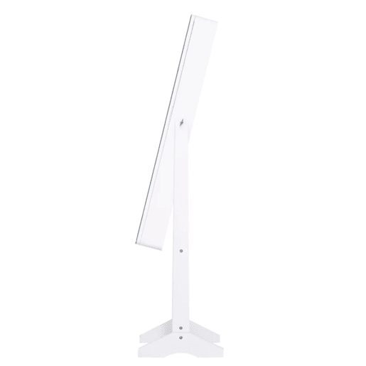 HOMCOM Guarda-Joias de Pé, com Espelho, Armário para Joias Luzes LED de luz Reclinável Guarda-Joias Anéis Brincos Colares Madeira 30x36x146cm Branco