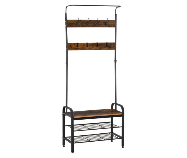 Homcom perchero de pie perchero metálico zapatero 3 estantes 8 ganchos colgador para zapatos ropas para pasillo entrada 72x34x185cm