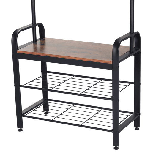 HOMCOM Móvel Cabide de Entrada com 8 Ganchos e Sapateira Armário de Entrada com Cabides 72x34x185cm Marrom Rústico e Preto