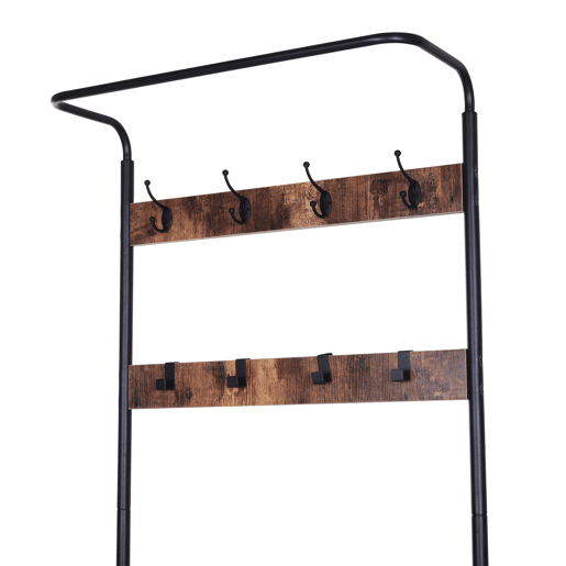 HOMCOM Móvel Cabide de Entrada com 8 Ganchos e Sapateira Armário de Entrada com Cabides 72x34x185cm Marrom Rústico e Preto