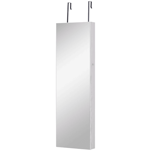 HOMCOM Espelho Porta-Joias de Parede ou Porta com 6 Luzes LED, 5 Prateleiras, 2 Gavetas Pequenas e Fecho u2013 Armário com Espelho para Quarto, 37x120x10 cm, Branco