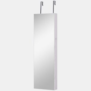 HOMCOM Espelho Porta-Joias de Parede ou Porta com 6 Luzes LED, 5 Prateleiras, 2 Gavetas Pequenas e Fecho u2013 Armário com Espelho para Quarto, 37x120x10 cm, Branco