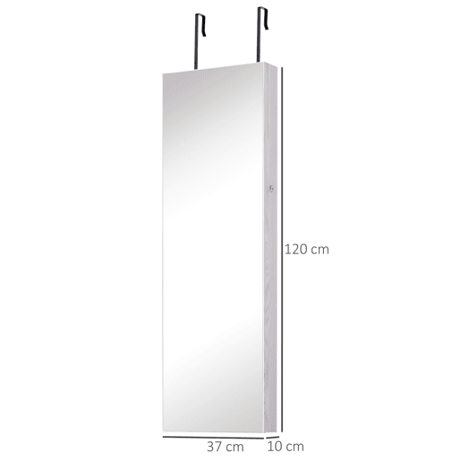 HOMCOM Espelho Porta-Joias de Parede ou Porta com 6 Luzes LED, 5 Prateleiras, 2 Gavetas Pequenas e Fecho u2013 Armário com Espelho para Quarto, 37x120x10 cm, Branco