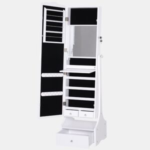 HOMCOM Espelho de joalheiro Armário de joias de pé com luzes LED Gavetas de bloqueio Espelho e dobradiça interior para comédicos 45x36x150cm