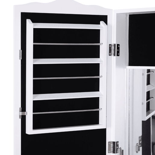 HOMCOM Espelho de joalheiro Armário de joias de pé com luzes LED Gavetas de bloqueio Espelho e dobradiça interior para comédicos 45x36x150cm