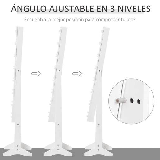 HOMCOM Espelho Joalheiro de Pé Armário de Jóias com 16 Luzes LED e Ângulo Ajustável Organizador de Jóias com Prateleiras Ranhuras para Anéis 36x30x136 cm Branco.