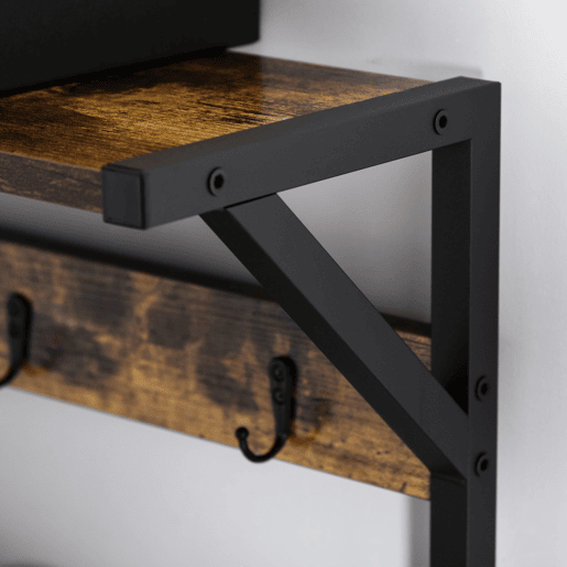 HOMCOM Móvel Cabide de Entrada com 3 Prateleiras 9 Ganchos Armário de Entrada com Cabides de Estilo Industrial 84x34,5x180cm Marrom e Preto