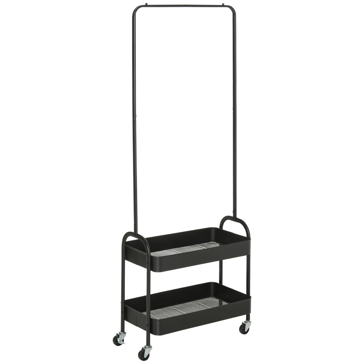 Homcom perchero con zapatero perchero con ruedas con barra para colgar y 2 cestas para entrada dormitorio salón 56,5x31,5x152,5 cm negro